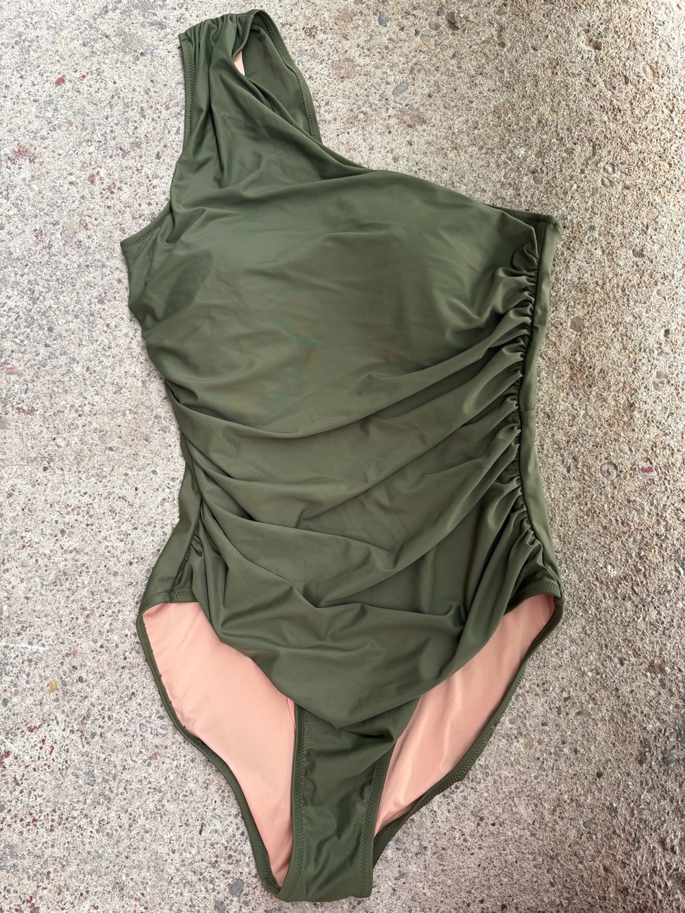 J Crew Olive Green One-Shoulder Ruched Swimsuit
